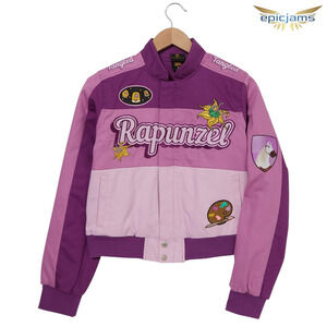 Disney Tangled Rapunzel Women's Cropped Pink Purple Moto Jacket Size XL New